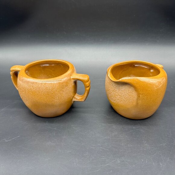 Vintage Frankoma Plainsman Creamer Sugar Bowl Set Brown Retro Dining Serving - Picture 1 of 10